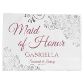 Silver Lace Dusty Roos White Maid of Honor Wedding Groot Cadeauzakje (Achterkant)