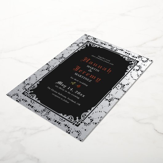Silver Lace Elegant Black Folie Invitation Folie Uitnodiging (Gedraaid)