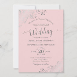 Silver Lace Elegant Blush Pink Formal Wedding Kaart