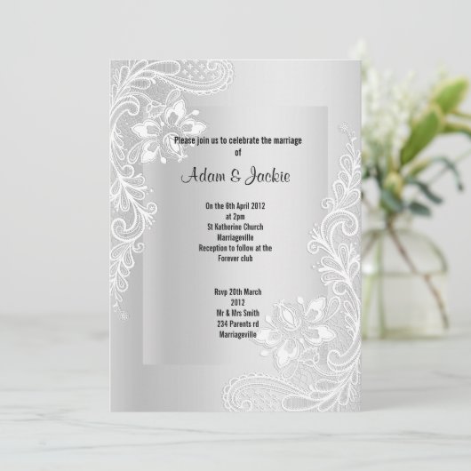 SILVER LACE ELEGANT CLASSY WEDING KAART (Staand voorkant)