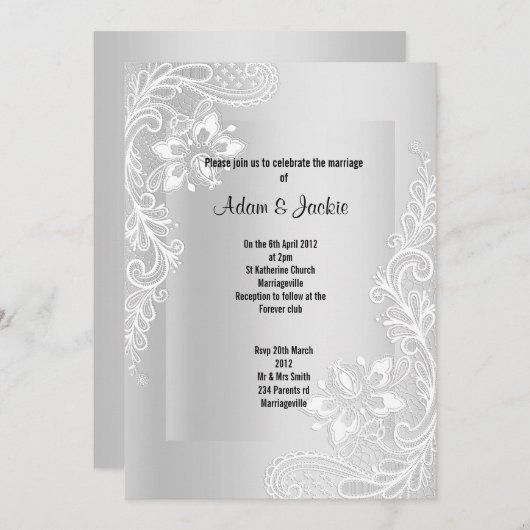 SILVER LACE ELEGANT CLASSY WEDING KAART (Voorkant / Achterkant)