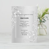 SILVER LACE ELEGANT KLASSE WEDDING 2 INVITATIE KAART (Staand voorkant)