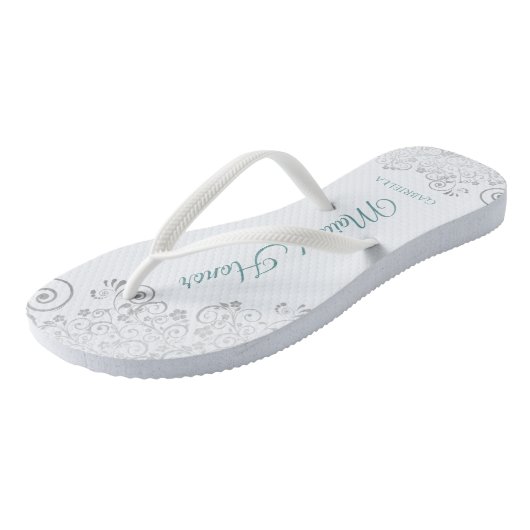 Silver Lace en Blauwgroen Chic Maid of Honor Weddi Teenslippers (Schuin)