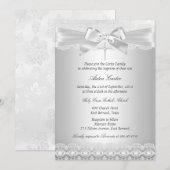 Silver Lace en Cross Baptism Invite Kaart (Voorkant / Achterkant)
