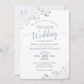 Silver Lace en Dusty Blue Formal White Wedding Kaart (Voorkant)