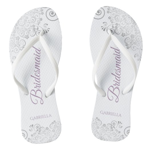 Silver Lace en Lavender Script Bridesmaid Weddensc Teenslippers (Voetbed)
