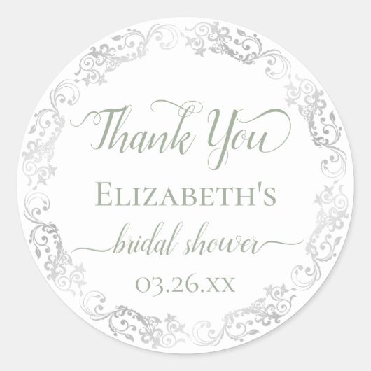 Silver Lace en Sage Green Vrijgezellenfeest Dank u Ronde Sticker (Voorkant)