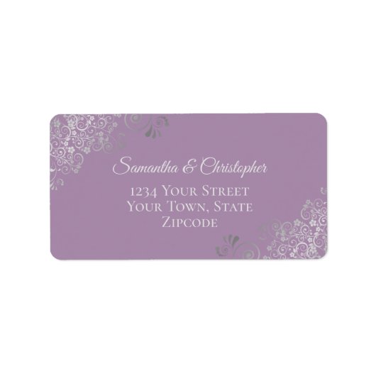 Silver Lace Frills on Lavender Wedding Address Etiket (Voorkant)