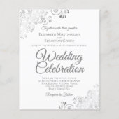 Silver Lace Grey & White BUDGET Weddenschap Uitnod (Voorkant)