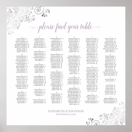 Silver Lace Lavender Alfabetical Seat Chart Poster (Voorkant)