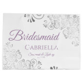 Silver Lace Lavender on White Bridesmaid Wedding Groot Cadeauzakje (Achterkant)