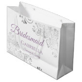 Silver Lace Lavender on White Bridesmaid Wedding Groot Cadeauzakje (Voorkant Gekanteld)