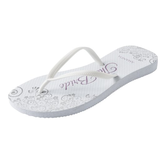 Silver Lace & Lavender Script The Bride Wedding Teenslippers (Schuin)