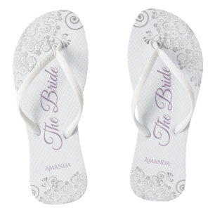 Silver Lace & Lavender Script The Bride Wedding Teenslippers