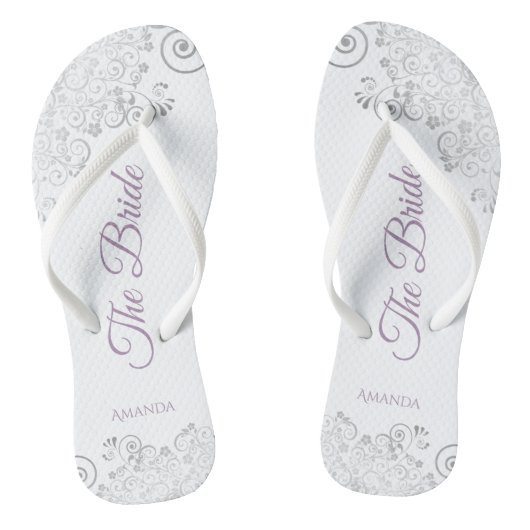 Silver Lace & Lavender Script The Bride Wedding Teenslippers (Voetbed)