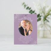 Silver Lace Lavender Wedding Save the Date Photo Aankondigingskaart (Staand voorkant)