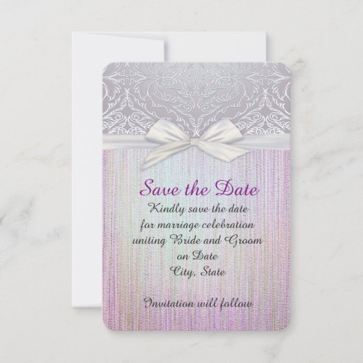 Silver Lace Lint Lavendel Pastel Save the date (Voorkant)