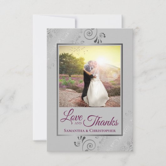 Silver Lace Magenta & Grey Love & Bedankt Wedding (Voorkant)