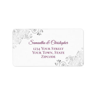 Silver Lace Magenta Paars & White Wedding Address Etiket