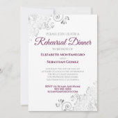 Silver Lace Magenta White Wedding Rehearsal Dinner Kaart (Voorkant)