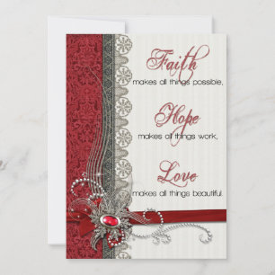 Silver Lace met tekst op Red Damask Feestdagenkaart