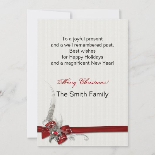 Silver Lace met tekst op Red Damask Feestdagenkaart (Achterkant)