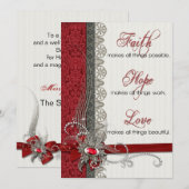 Silver Lace met tekst op Red Damask Feestdagenkaart (Voorkant / Achterkant)