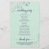 Silver Lace Mint & Navy Budget Wedding Programme (Achterkant)
