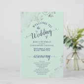 Silver Lace Mint & Navy Budget Wedding Programme (Staand voorkant)
