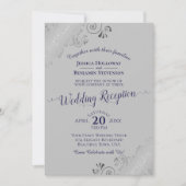 Silver Lace Navy Blue & Gray Wedding Reception Kaart (Voorkant)