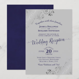 Silver Lace Navy Blue & Gray Wedding Reception Kaart