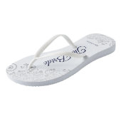 Silver Lace Navy Blue op White The Bride Wedding Teenslippers (Schuin)
