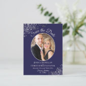 Silver Lace Navy Blue Wedding Save the Date Photo Aankondigingskaart (Staand voorkant)