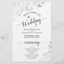 Silver Lace Navy on White Budget Wedding Programme