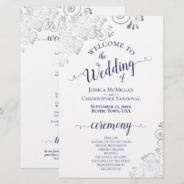 Silver Lace Navy on White Budget Wedding Programme