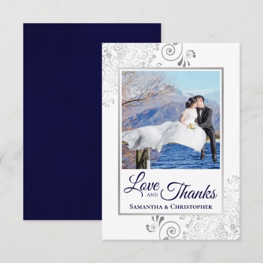 Silver Lace Navy on White Love & Bedankt Wedding (Voorkant / Achterkant)