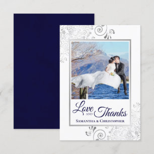 Silver Lace Navy on White Love & Bedankt Wedding