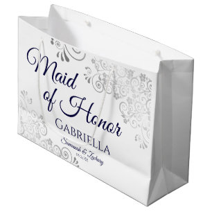 Silver Lace Navy op White Maid of Honor Wedding Groot Cadeauzakje