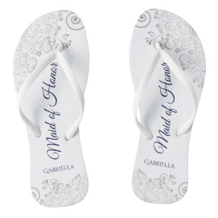 Silver Lace Navy op White Maid of Honor Wedding Teenslippers