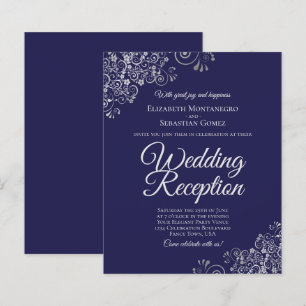 Silver Lace Navy Wedding Reception BUDGET Invite