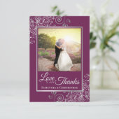 Silver Lace op Cassis Paars Love & Bedankt Wedding (Staand voorkant)