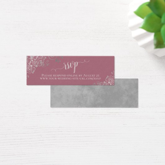 Silver Lace op Dusty Roos Wedding RSVP Online Card Mini Visitekaartjes (Bureau)