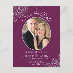 Silver Lace op Magenta Wedding Save the Date Photo Aankondigingskaart