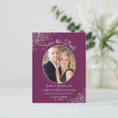 Silver Lace op Magenta Wedding Save the Date Photo Aankondigingskaart (Staand voorkant)