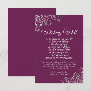 Silver Lace over Berry Wedding Wishing Well Poem Informatiekaartje