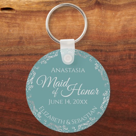 Silver Lace over Blauwgroen legant-bruid van het H Sleutelhanger (Voorkant)