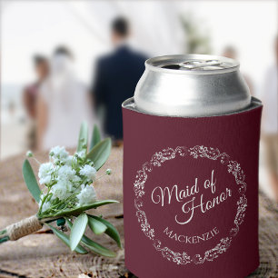 Silver Lace over Bourgogne Maid of Honor Wedding Blikjeskoeler