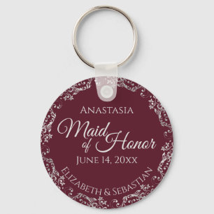 Silver Lace over Bourgogne Maid of Honor Wedding Sleutelhanger