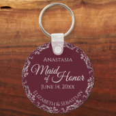 Silver Lace over Bourgogne Maid of Honor Wedding Sleutelhanger (Voorkant)