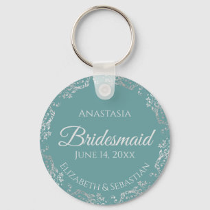 Silver Lace over het Blauwgroen bruidbruidshuwelij Sleutelhanger